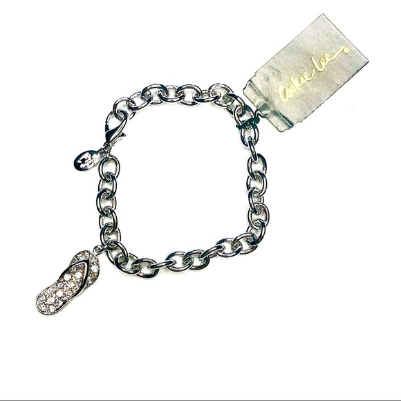 Cookie Lee Rhinestone Flip Flop Silver Bracelet - Picture 1 of 6
